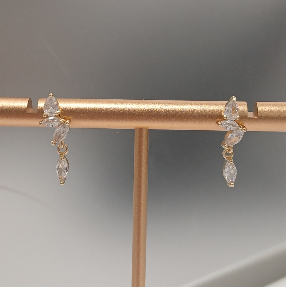 New Delicate 18k Goldplated & Silver CZ Drop Butterfly Back Earrings